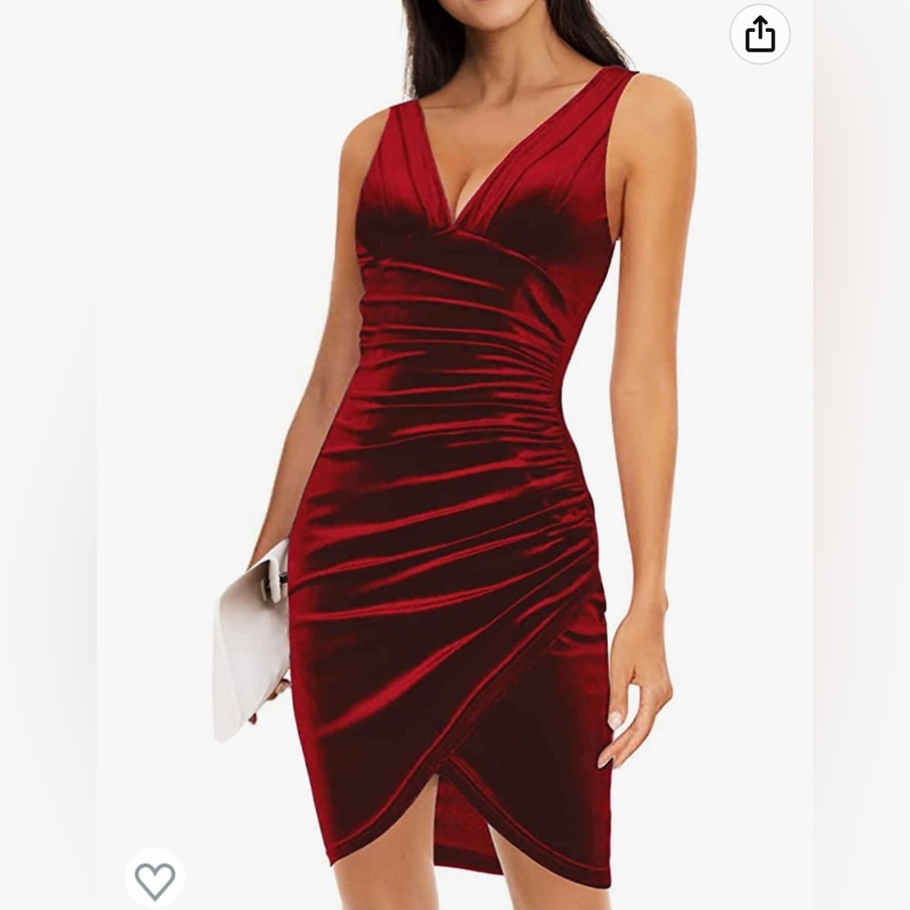 NWOT V Neck Sleeveless Velvet Dress Bodycon Ruched Mini Party Cocktail Dress SM